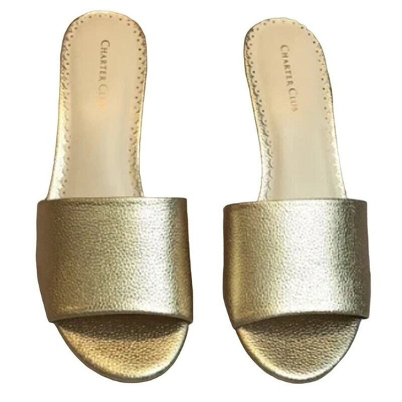 Charter Club Shoes - Charter Club Gold Mules Shimmery Slip-On Style